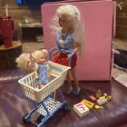 Vtg 1995 Shoppin’ Fun Barbie And Kelly w/ Shopping Cart Food Accessories Mattel