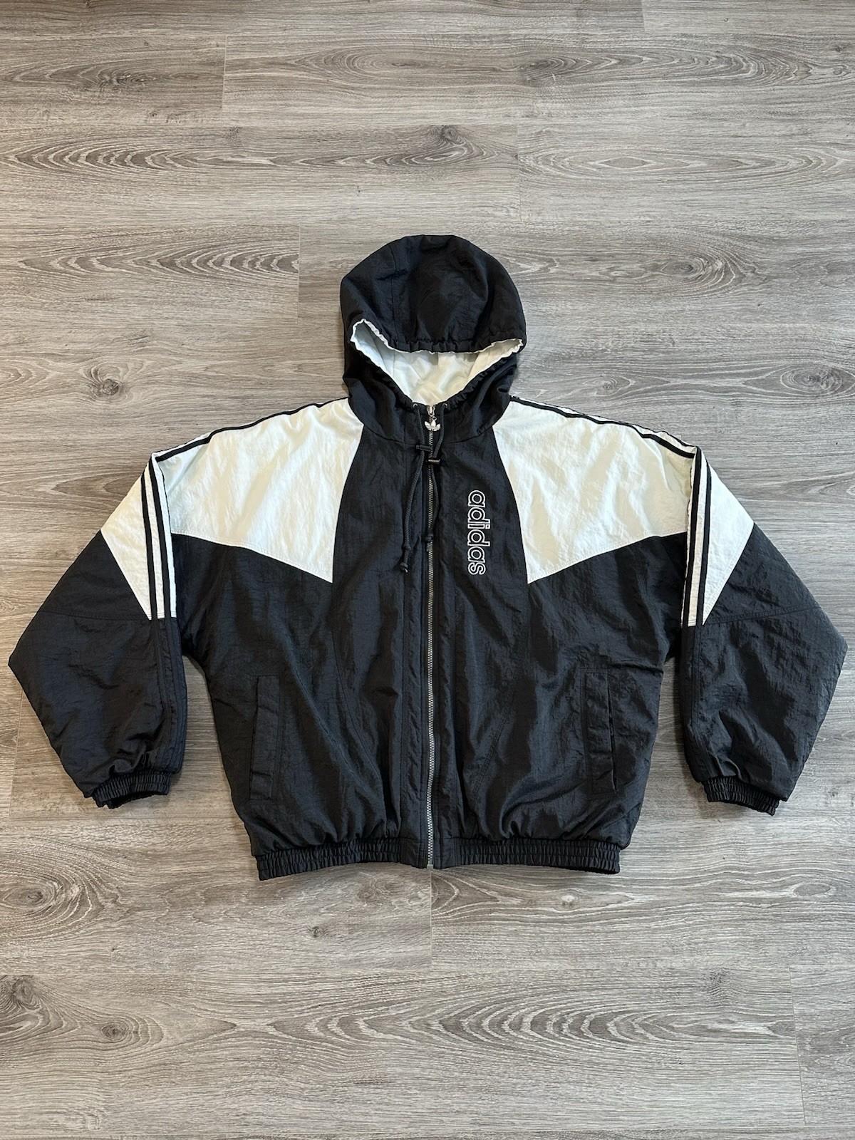 Vintage Adidas Puffer Jacket Black/white Y2K Full Zip Up Hoodie