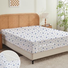 Queen Fitted Sheet Only,Deep Pocket Fit up to 24",Blue Floral