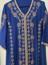 Moroccan Kaftan Luxury Wedding Gown Blue with Gold Embroidery