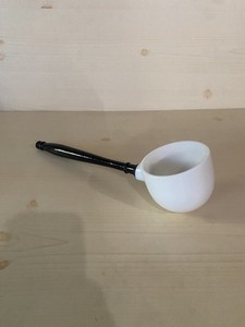 Vintage Milk Glass Ladle Scoop with Wooden Handle