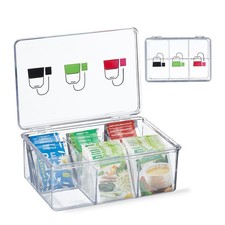 Tea Box 6 Compartments Chest Kitchen Clear Organiser Plastic Caddy Transparent