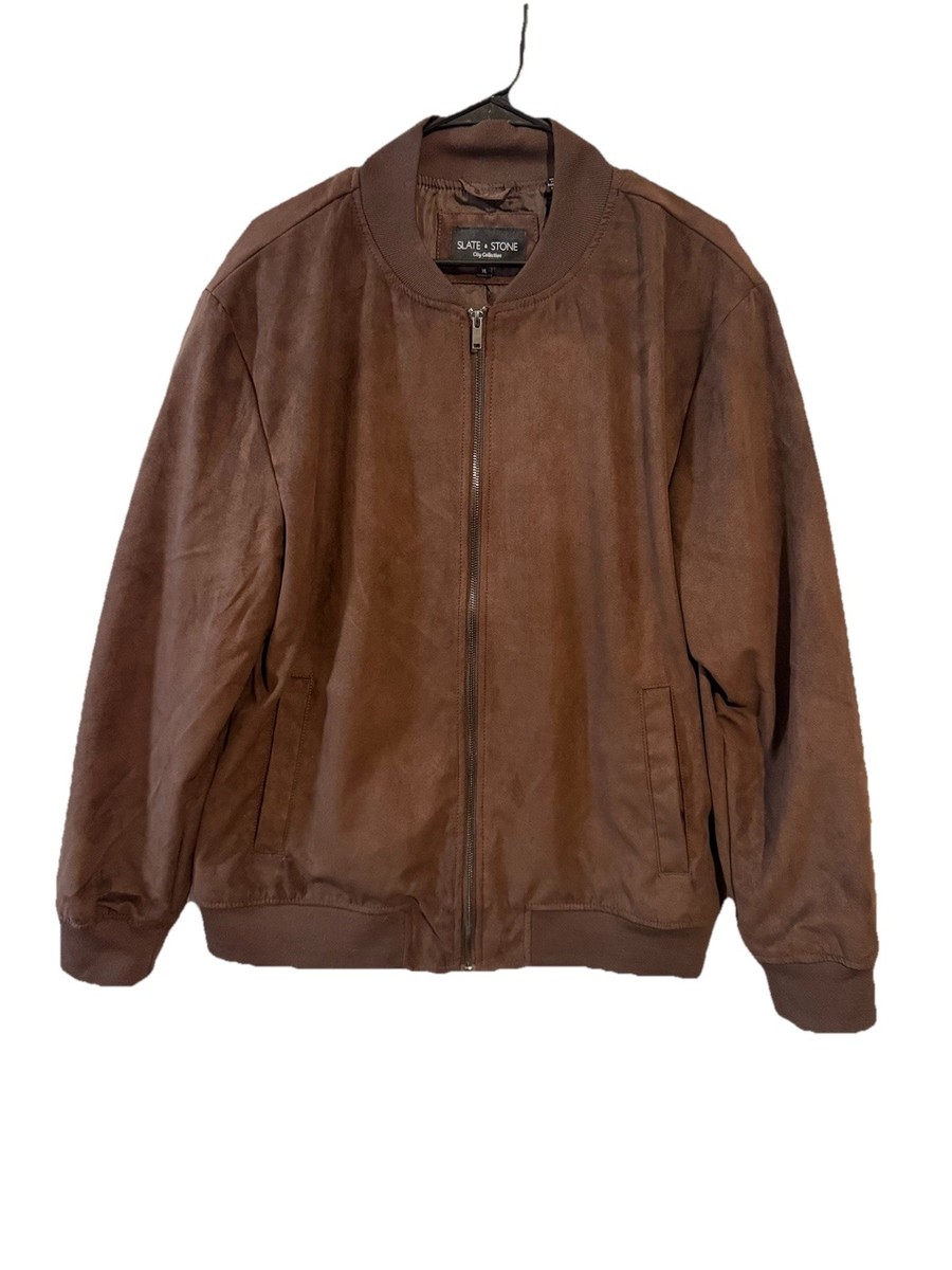 Mens Slate & Stone Suede Bomber Jacket Brown XL NWOT | eBay