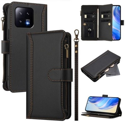 Xiaomi 13 Ledertasche Schwarz mit Reißverschluss, Magnet, 9 Kartenfächern, Ar...