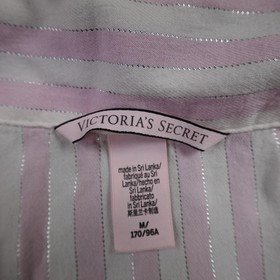 Victoria Secret Pajama Set Womens M Pink White Button Up Shirt Top Bottoms Pants