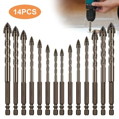 14x Carbide Drill Bit 3-12mm 4-Flute Sawtooth Eccentric Drill Bit for Tile Glass