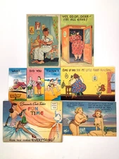 Collection of 6 - 1950's Lithograph Adult Humor Postcards