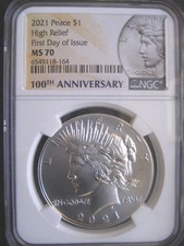 2021 Peace Dollar, NGC MS-70 "First Day of Issue" Lustrous Flawless Gem!! +++++