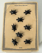 Vintage 1940-50's 8pcs. Carded Molded Black Turtle Styled Dress Sewing Buttons
