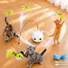 Interactive Cat Toys for Indoor Cats - Automatic Flying Bird Feather White