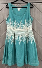 Studio M Dress Blue White Embroidered Floral Detail Tea Baby Shower $128 Size XL