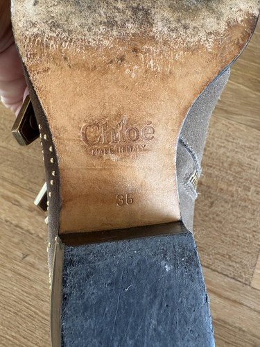 CHLOE Susanna Brown Beige Taupe Gold Studded Suede Multi Buckle Ankle Boot 36 - Picture 8 of 8