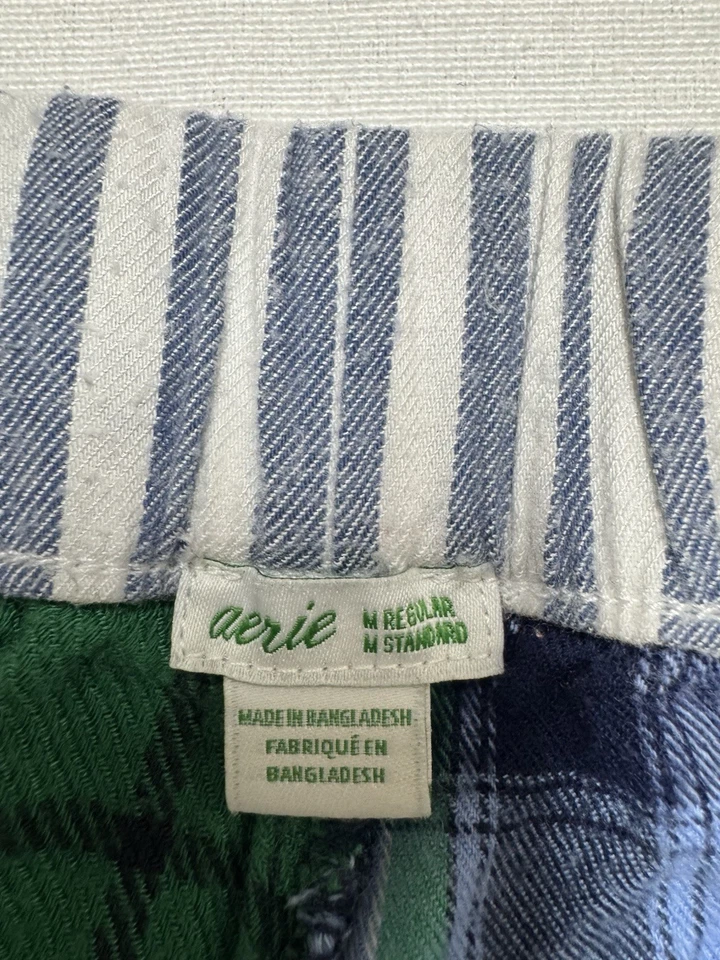 Aerie Mujer M Reg Patchwork Pijama Cuadros Lounge Pantalones Azul Y Verde Foto 2 de 4