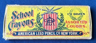 Antique American Lead Pencil Co School Crayons 6 Colors Original Box 1884 Patent
