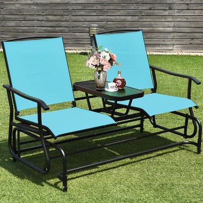 Patio 2-Person Glider Rocking Char Loveseat Garden w/ Tempered Glass Table