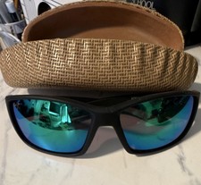 Maui Jim Local Kine STG-GM Wrap Sunglasses Black Frame Blue Mirrored Lens 125