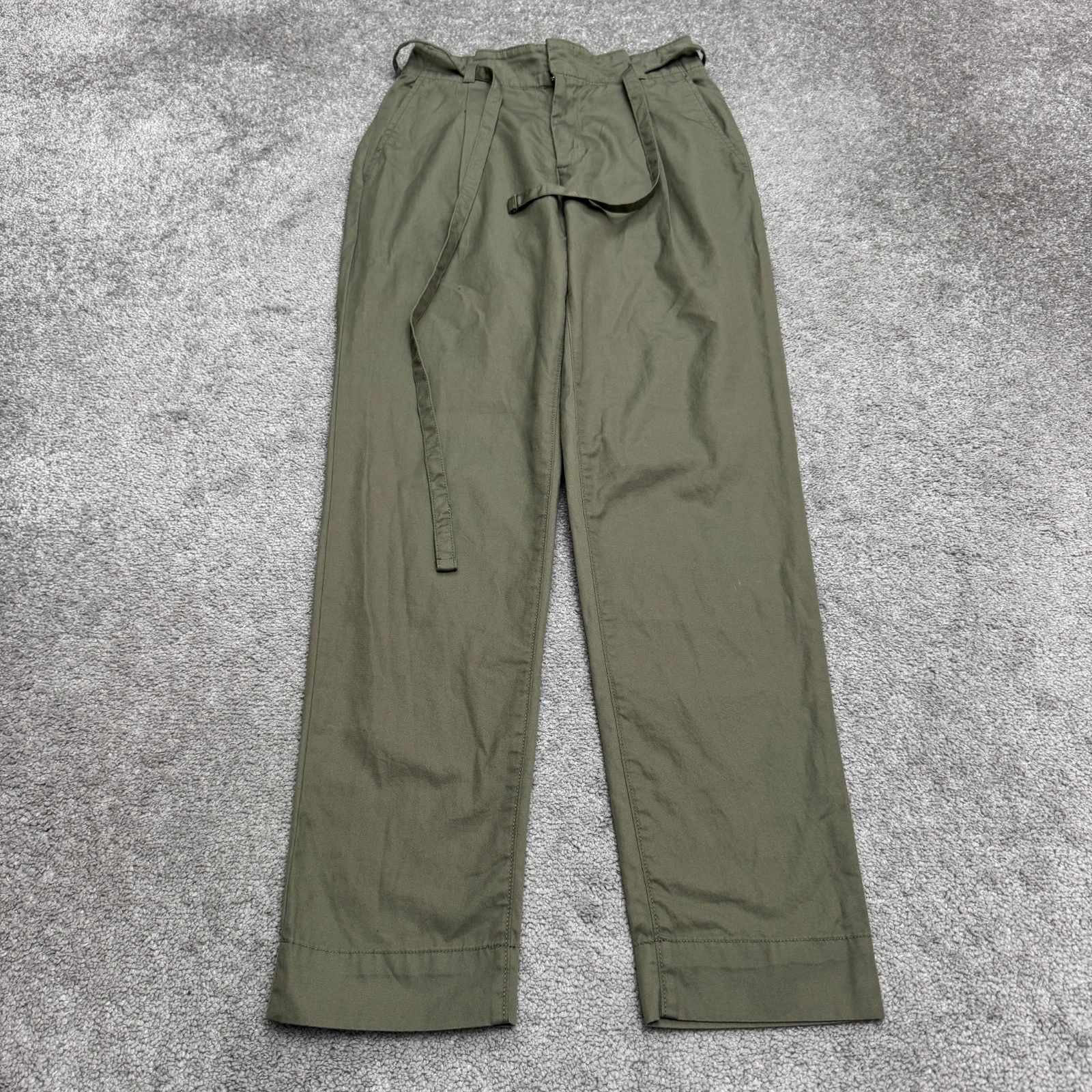 Gap Paperbag Belted High Rise Straight Leg Khaki Pants Women 00 Tall Olive Green
