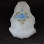 Vintage Fenton Frog Figurine Blue Satin Glass Hand Painted Blue Rose 3.5” Signed
