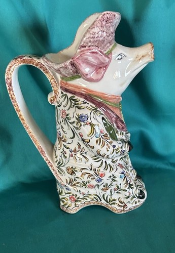 Antigua Mayólica Cerdo Camarero Figura 10" Jarra Cerámica Portugal Coimbra Excelente - Imagen 3 de 8