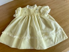 Vtg. Polly Flinders Hand Smocked Infant Girls 3-9 Mos. Yellow Dress