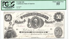 1861 Richmond $50 Confederate States of America Note T-8 ~ PCGS Currency 55