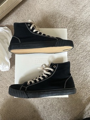 Maison Margiela Tabi High Top Split-Toe Black Canvas Sneakers