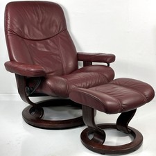 Ekornes Stressless Large CONSUL Red Wine Leather Swivel Recliner Chair  Ottoman