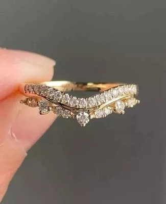 2Ct Round Cut Simulated Diamond Tinny Wedding Band Ring 14k Yellow Gold Plated