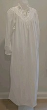 Vintage Gilligan O'Malley White Long Nightgown Soft Cotton Lace Accents Large