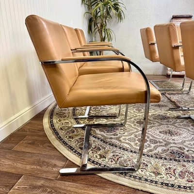 Set of Vintage Chrome Leather Cantilever Dining Chairs – Mid Century  Modern