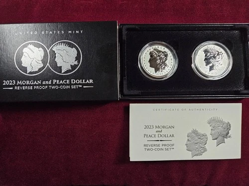 🌟 2023 Morgan & Peace .999 Silver Dollar 2-Coin REVERSE PROOF Set w/Box and COA