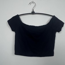 Alice + Olivia Black Off The Shoulder Zip Back Crop Top XS USA Made Cropped