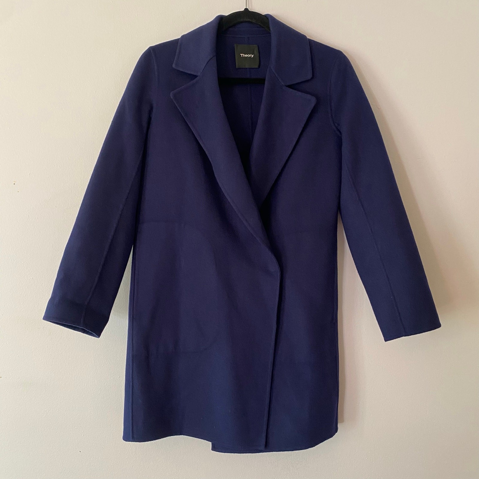 Theory Navy Blue Pea Jacket Coat Wool Cashmere Blend Preppy Women's size TP XS