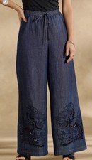 Johnny Was The Wide Leg Jean Frankie Women's Sz L Embroidered Pant