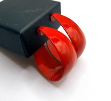 Vintage bright cherry red enamel clip on wide hoop earrings
