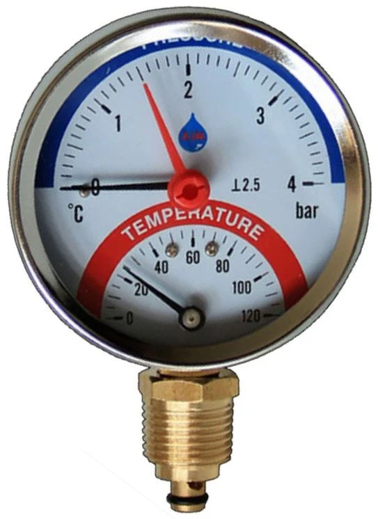 AIM 80mm 0-120C 0-10bar Side/Rear Entry 1/2" BSP Thermomanometer Temperature Gauge