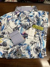 Robert Graham Mens SZ L Classic Fit Blue Floral Aden Village Flip Cuff Shirt NWT