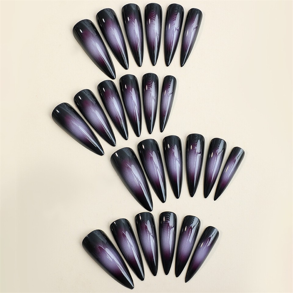 Dark Black Glossy False Nail Long Stiletto Press on Nails for Nail Art