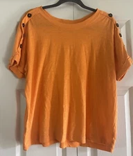 Loft Shirt Women’s Size L Orange Tangerine Short Sleeve Boxy Buttons Summer
