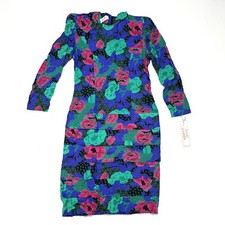 VTG NWT DS David Warren Dress Size 14 Floral Office Sheath Tiered USA Union Made