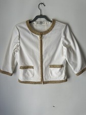 ST. JOHN Sport By Marie Gray Cream Jute Braid Trim Full Zip Jacket Size Small