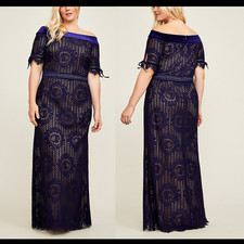 NEW 688 Tadashi Shoji PLUS 16W Rosina Off Shoulder Circular Lace Gown F707