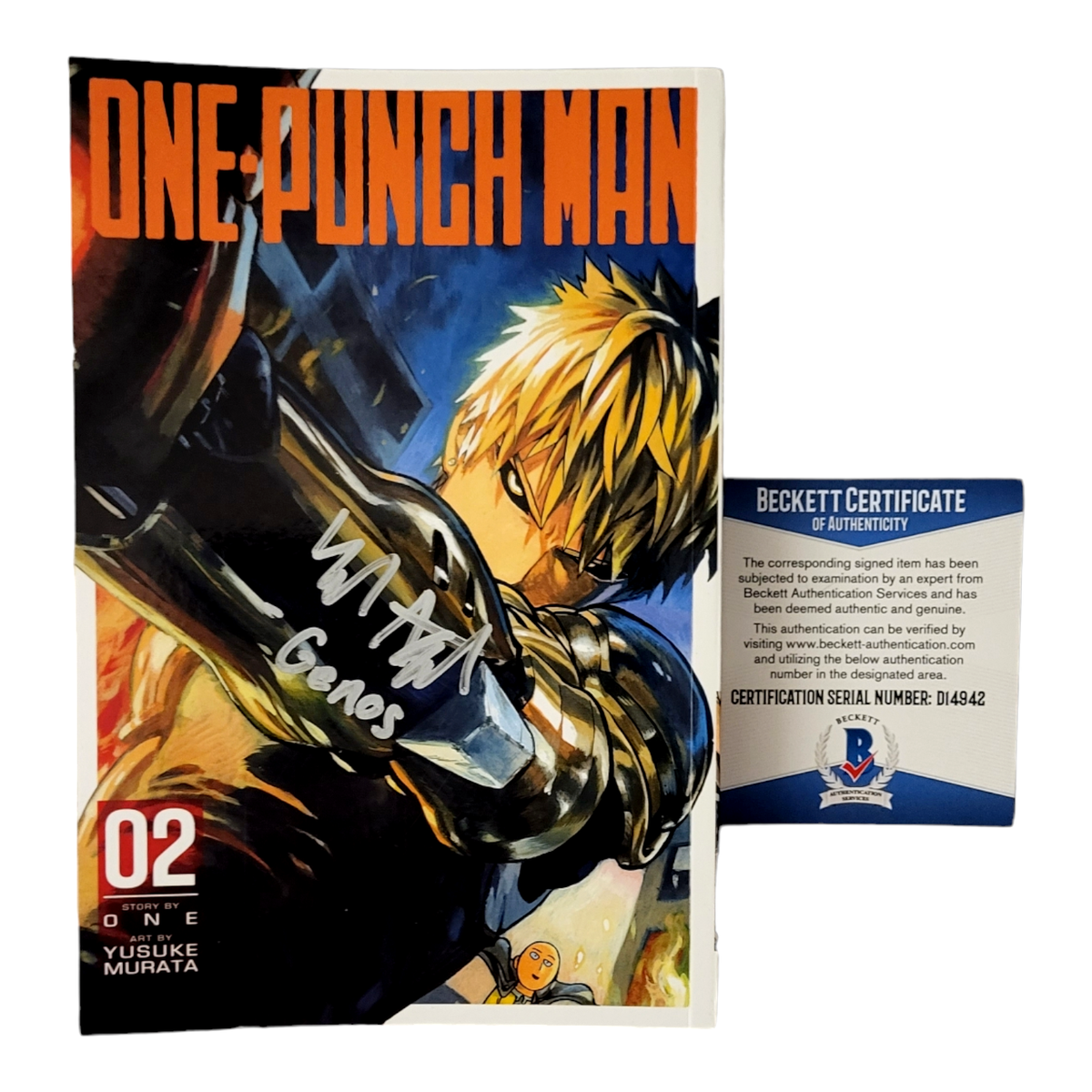 One Punch Man Signed Manga Book Genos Zach Aguilar Anime Autograph Beckett  COA