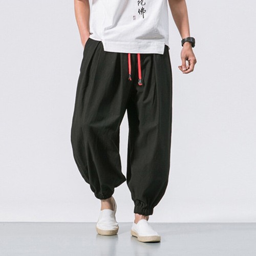 Herren Baggy Haremshose Japanisch Herren Schritt Weites Bein Hose Freizeit Lockere Hose - Bild 13 von 20