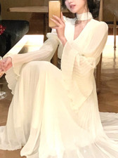 Fairy Pure Color Midi Dress Woman French Elegant Evening Party Dress Long Sleeve