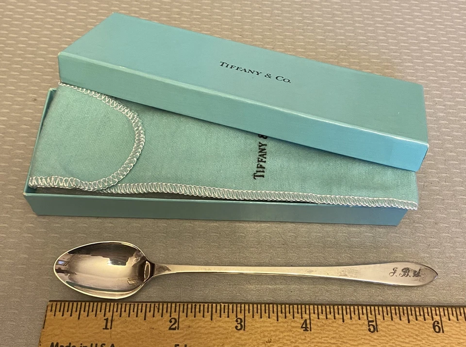 Vintage Tiffany & Co Sterling Silver Baby Feeding Spoon mono w/box pouch 6.25" - Image 2 of 4