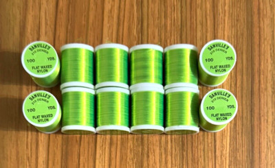 12 Spools Danville Flat Waxed Fluorescent Green Fly Tying Thread