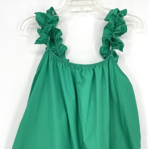 Topshop Wide Leg Jumpsuit Romper Size 4 Cotton Green Ruffle Strap Lagenlook - Picture 3 of 9
