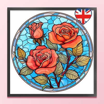 Vollstickerei Baumwollgarn 18 Karat Druck Buntglas Rose Kreuzstich 25 x 25 cm