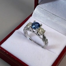 2Ct Round cut Sapphire Diamond Trilogy Engagement Ring 14k White Gold Over